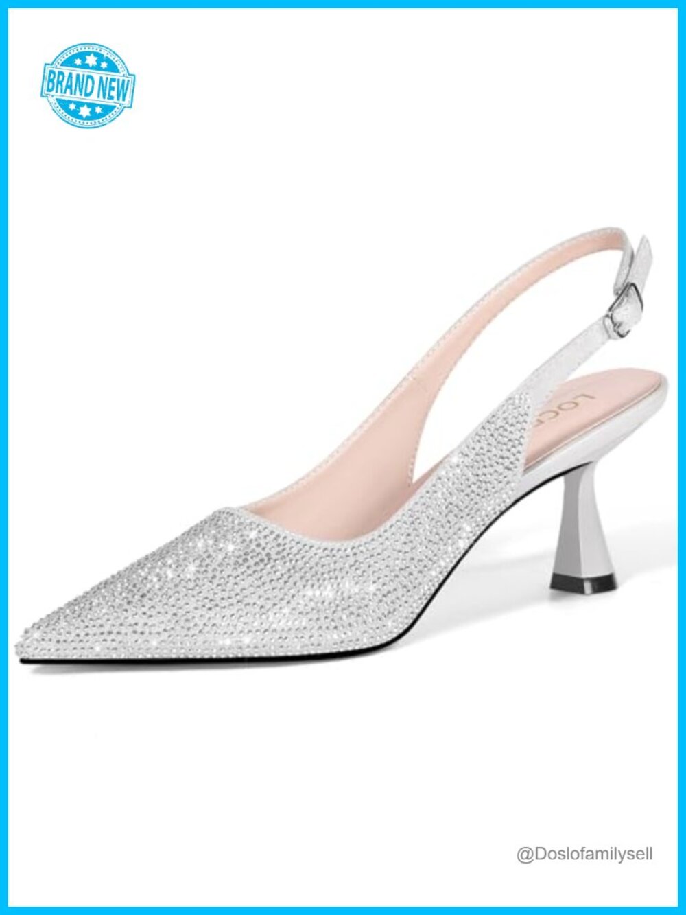 Kitten Heels Slingback Low Heel Dress Shoes Sparkly Pumps Faux Leather